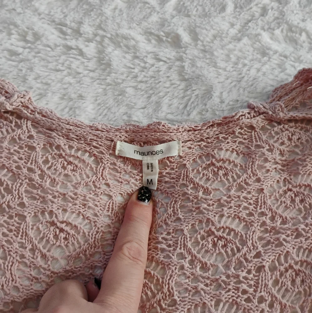 Maurices Light Pink Crochet Knit Cardigan Duster